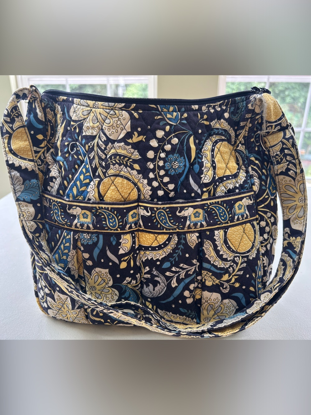 Vera Bradley Navy, Yellow, Teal and Cream Quilted Shoulder Bag